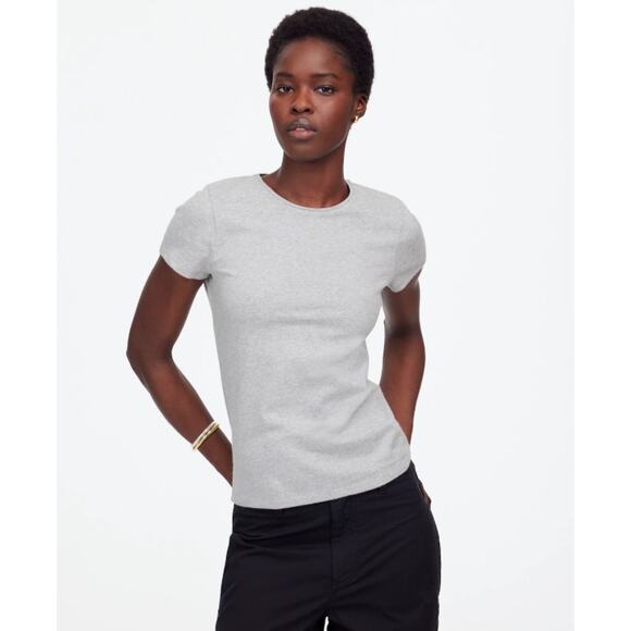 Madewell Essential Slim Tee WMNS L Heather Gray Lightweight Cotton Short Sleeve - Picture 1 of 9